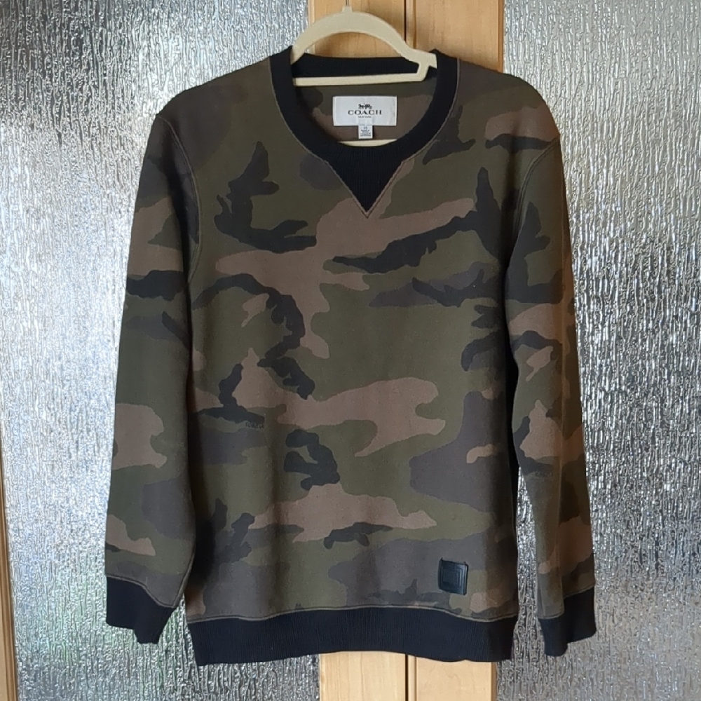 COACH NEW YORK Green Camouflage Crew Neck Sweatshirt Unisex XS